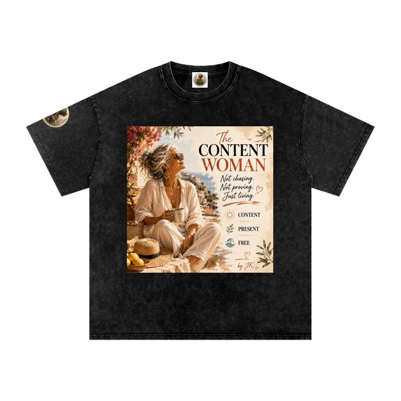 The Content Woman, Vintage Style Snow Washed Oversized Cotton T-Shirt
