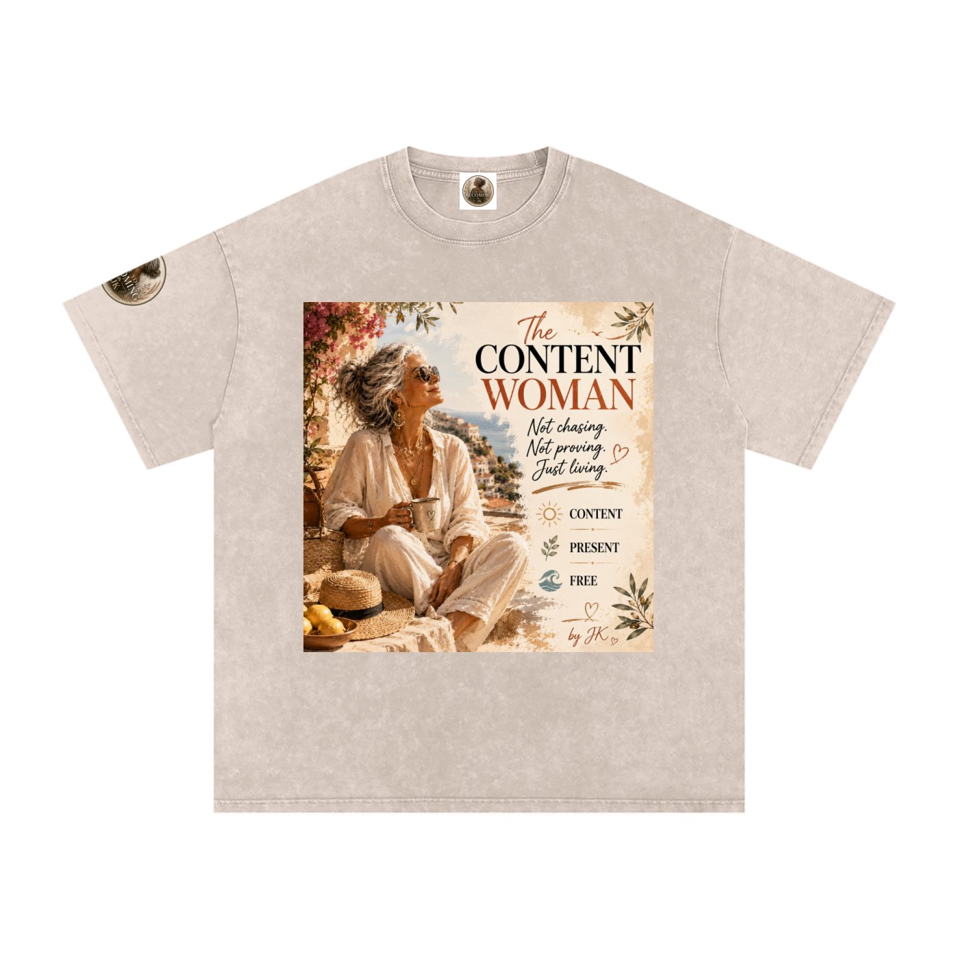 The Content Woman, Vintage Style Snow Washed Oversized Cotton T-Shirt