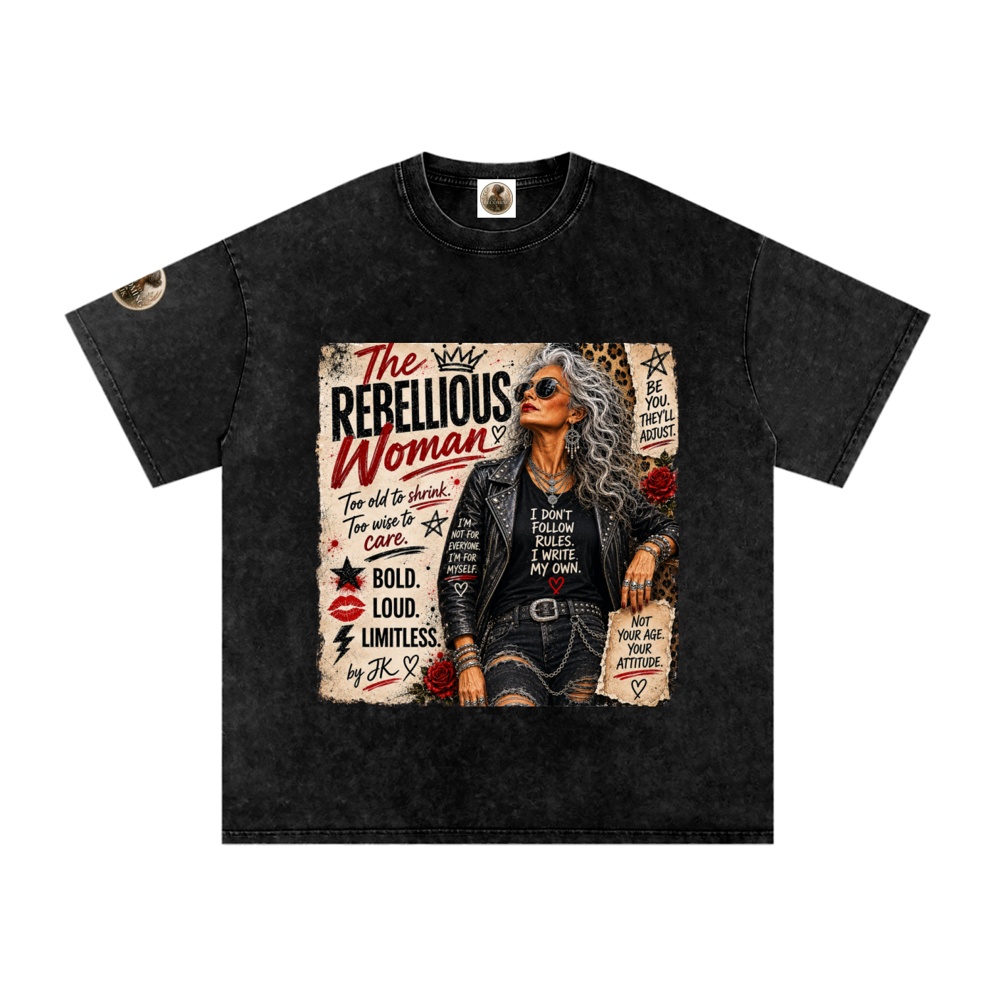 The Rebellious Woman -Snow Washed Oversized Cotton T-Shirt Vintage style