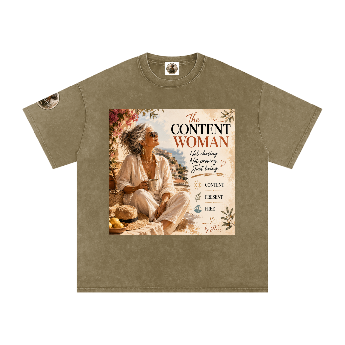 The Content Woman, Vintage Style Snow Washed Oversized Cotton T-Shirt