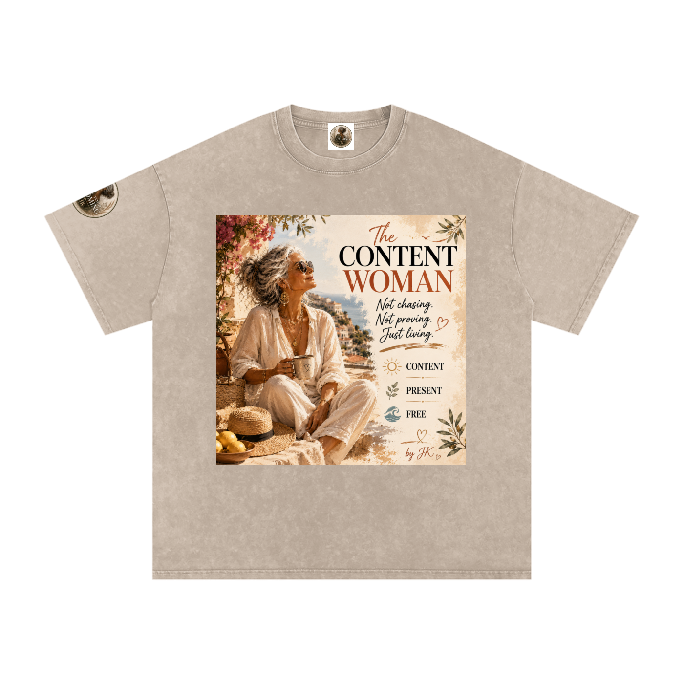 The Content Woman, Vintage Style Snow Washed Oversized Cotton T-Shirt